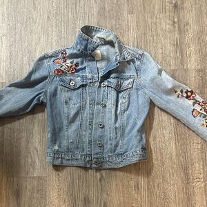 Jessica Simpson Blue Denim Jacket with Floral Embroidery